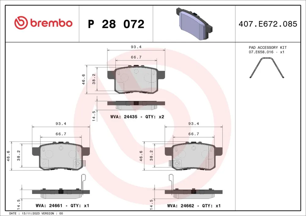 Klocki hamulcowe BREMBO P 28 072 | Okazja cenowa