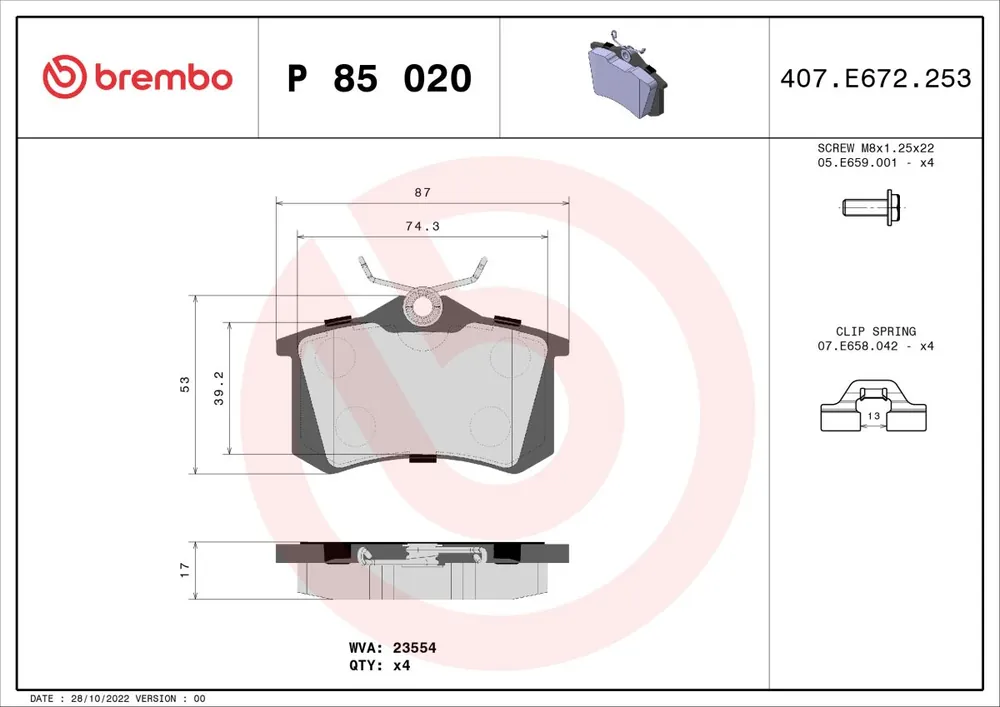 Klocki hamulcowe BREMBO P 85 020X - Wysyłka od ręki