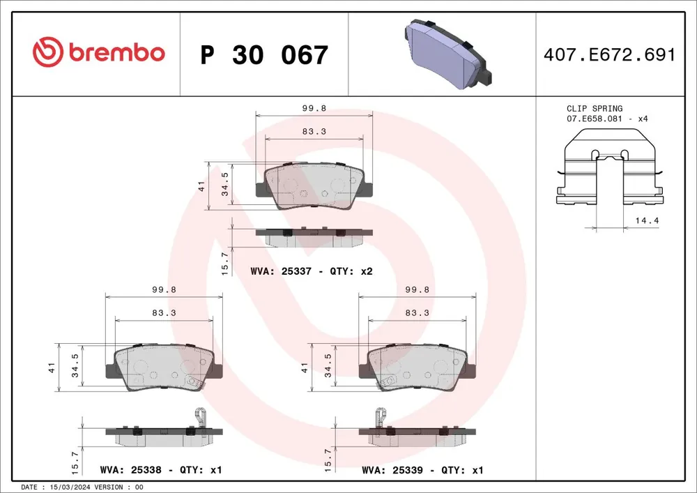 Klocki hamulcowe BREMBO P 30 067 | Nowy produkt