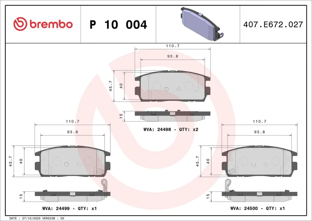Wyprzedaż zapasów - Klocki hamulcowe BREMBO P 10 004