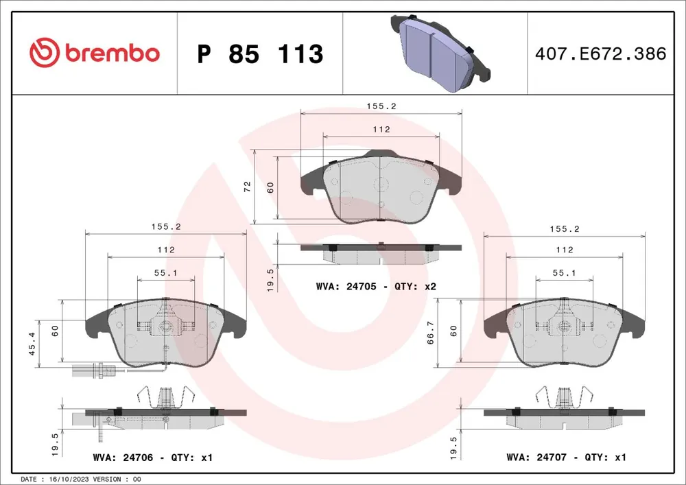 Klocki hamulcowe BREMBO P 85 113 | Jakość premium
