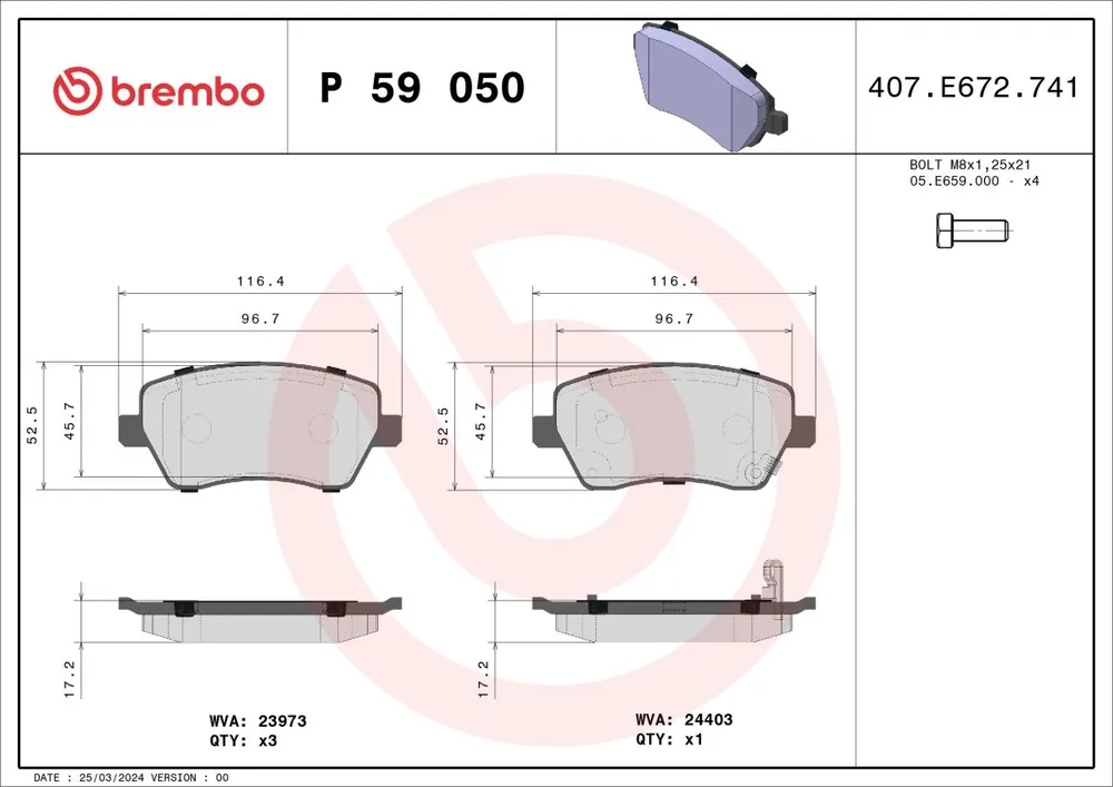 Klocki hamulcowe BREMBO P 59 050 - Oferta promocyjna