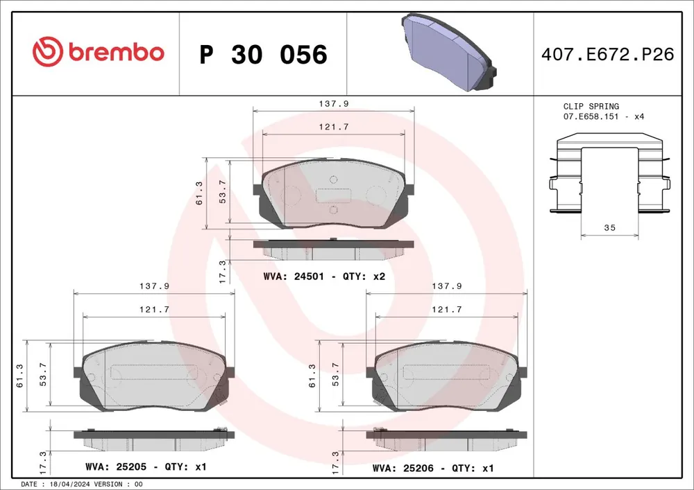Klocki hamulcowe BREMBO P 30 056 | Popularny produkt