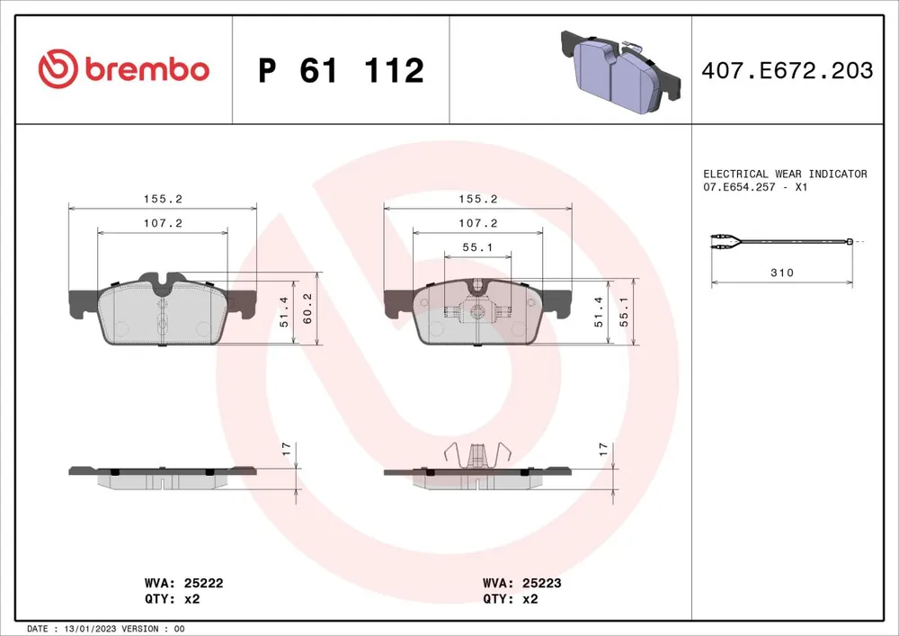 Klocki hamulcowe BREMBO P 61 112 | Okazja dnia