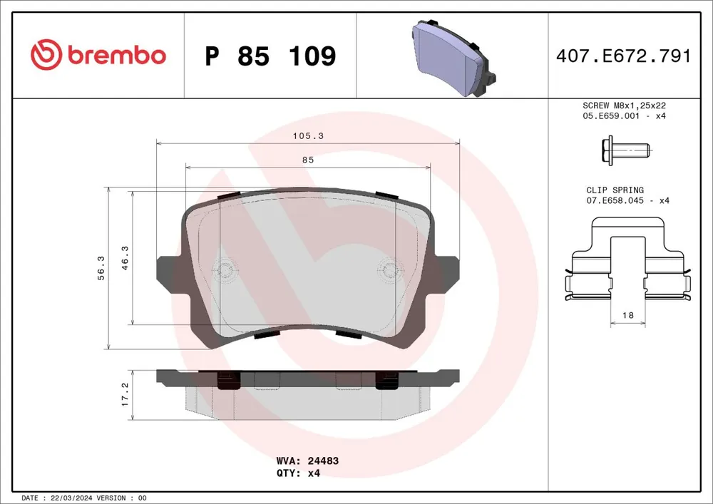 Klocki hamulcowe BREMBO P 85 109X - Zostało tylko kilka sztuk
