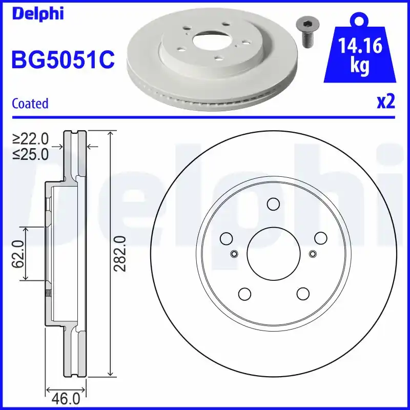 Komplet tarcz hamulcowych przód DELPHI BG5051C - Hit